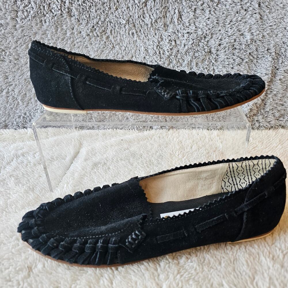 Matt Bernson Women's Suede Leather Moccasin Loafer Slip On Flats Size 7.5M Black